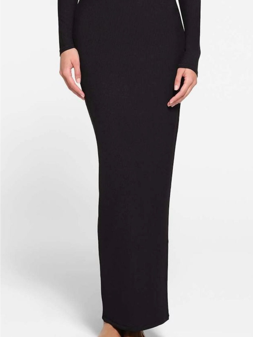 SKIMS Black Ribbed Maxi Skirt